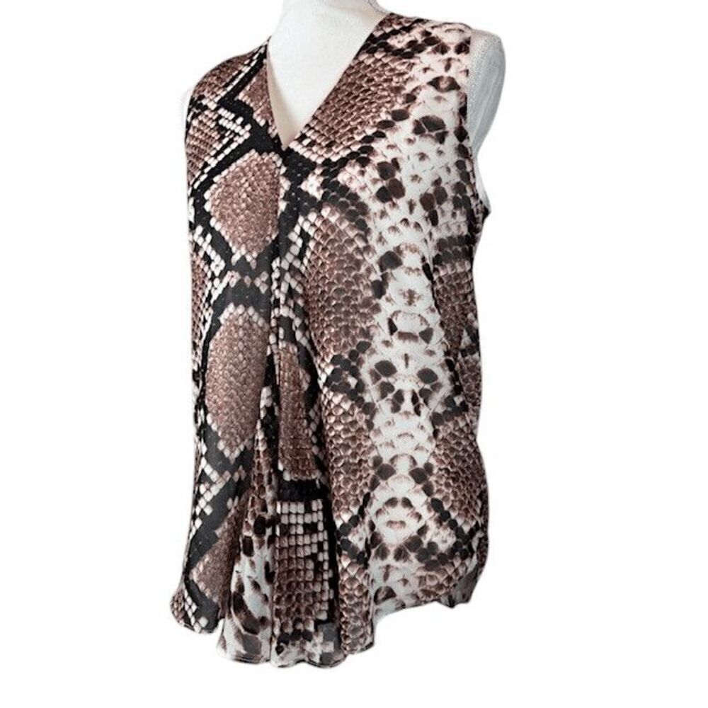 Olivaceous Snakeskin‎ Print Sleeveless Blouse Lined Brown Black Size Medium